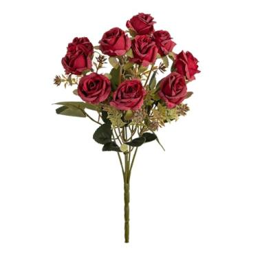 Imagem de Coroa de flores artificiais de seda, rosas, buquê de noiva, decoração para sala de estar, festival, jardim ao ar livre (1 peça/cor 3)