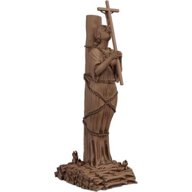 Imagem de Estátua Santa Joana Darc na Fogueira Estatueta Imagem (Cor Madeira)
