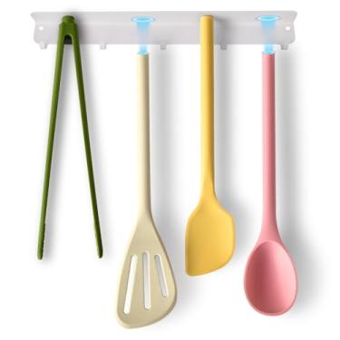 Imagem de Svailse Conjunto de 5 espátulas de silicone com espátulas magnéticas resistentes ao calor para panelas antiaderentes, colheres de cozinha, pinças de cozinha com suporte para misturar, colher, raspar