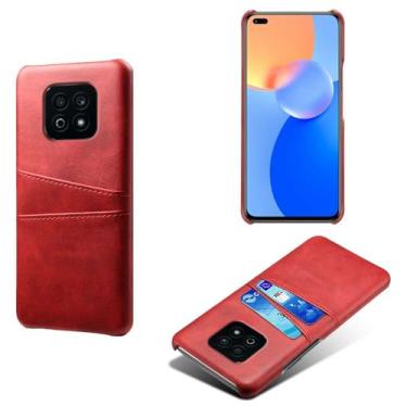 Imagem de Capas Compatível com Honor Play 5 Youth,Caso de couro PU-Tampa de telefone a prova de choque com 2 slots de cartão,Proteção anti-impressão digital e anti-gota-Red