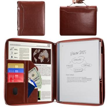 Imagem de E NET-CASE Capa para tablet Remarkable 2 de 10,4 polegadas (lançado em 2020) – Capa de couro PU com design portátil para notáveis 2 papéis digitais com zíper e suporte para caneta (marrom)