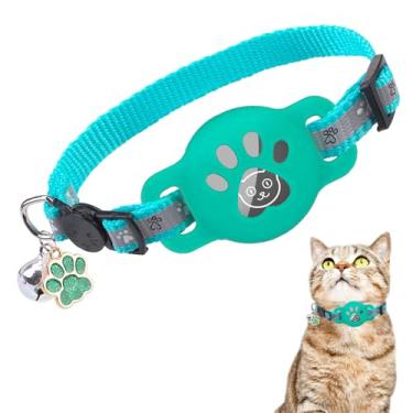Imagem de DILLYBUD Coleira para gatos AirTag, coleira reflexiva para gatinhos com sino e suporte para Apple Air, coleira de gato fofo GPS, coleiras de animais de estimação que brilham no escuro para meninos