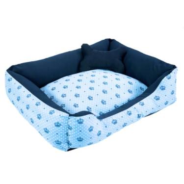 Imagem de Cama Caminha Pet para Cachorro ou Gato Médio 60cm x 47cm Lavável com Fundo Impermeável + Ossinho (Coroa Azul)