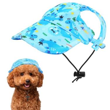 Imagem de Pai Sence Chapéus de sol de dinossauros para cães pequenos boné de beisebol azul gato verão praia viseira chapéu chapéu com orifícios de orelha meninos P