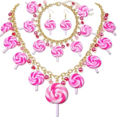 Imagem de NVENF Conjunto de joias de doces acessórios de fantasia de Natal bengala doce colar de pirulito brincos de candyland fantasia de Halloween roupas de Natal para mulheres lembrancinhas de festa de