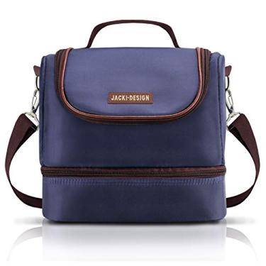 Imagem de BOLSA TÉRMICA MARMITA ACADEMIA FITNESS COM 2 COMPARTIMENTOS ALÇA AJUSTÁVEL MASCULINA LISA JACKI DESIGN AZUL MARROM