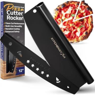 Imagem de KitchenStar Lâmina basculante para cortador de pizza de 30,5 cm - Faca afiada de aço inoxidável, capa protetora, preta antiaderente, pequena - Acessórios profissionais para forno de pizza