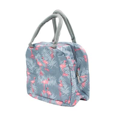Imagem de Bolsa Marmita Lancheira Termica Estampada Trabalho Faculdade Estampa: Flamingos Cinza