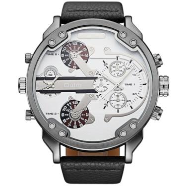 Imagem de FENDINA WATCH Melhores relógios militares masculinos multifuso horário piloto design casual relógio de pulso analógico de quartzo com face de aço resistente a arranhões, pulseira de couro confortável