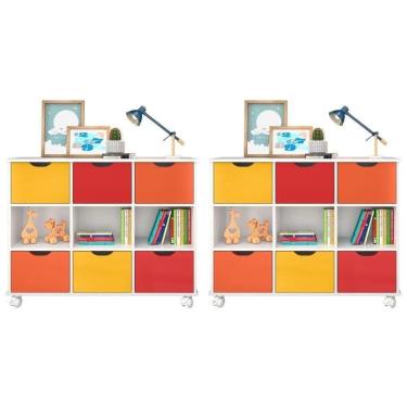 Imagem de Kit 2 Nichos Organizadores Com Rodízios Toys Q01 6 Gavetas Branco Colorido