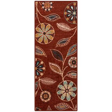 Imagem de Maples Rugs Reggie Tapete de corredor floral antiderrapante para entrada do corredor [feito nos EUA], 40 x 12 cm, Merlot