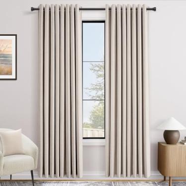 Imagem de Cortinas pretas creme 304,8 cm de comprimento para sala de estar, ilhós de chenille, quarto, cortinas blackout de veludo bloqueiam redução de ruído, cortinas texturizadas rústicas para escurecimento