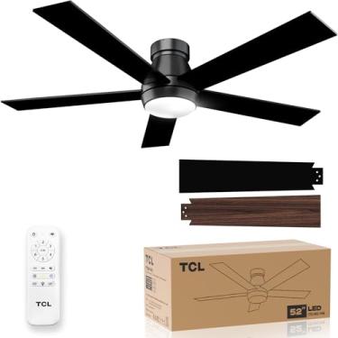 Imagem de TCL Ventilador De Teto Preto De 52" Com Luz E Controle Remoto, Led Moderno De 3 Cores, Motor Silencioso Para Quarto, Sala De Estar, Sala De Jantar, Ventiladores De Teto Com Luzes (Preto)