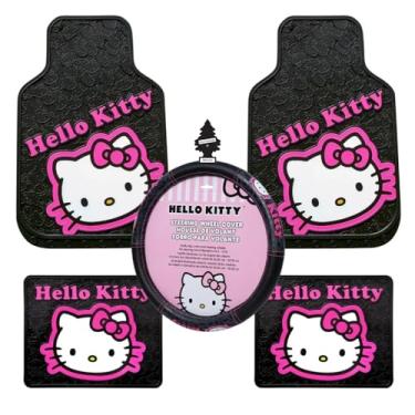 Imagem de Hello Kitty Core Design Colagem Design Sanrio Frente e Traseira Carro Caminhão SUV Assento Borracha Tapetes e Capa de Volante Conjunto Conjunto de 6 peças