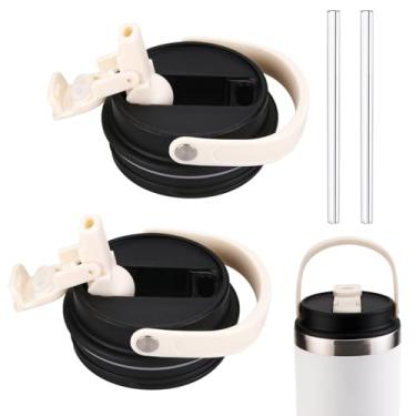 Imagem de ziHenryDa Tampa compatível com copo Stanley IceFlow de aço inoxidável de 590 ml, 850 g, resistente a vazamentos e respingos, tampa de reposição reutilizável com 2 canudos (branco) (2, preto)