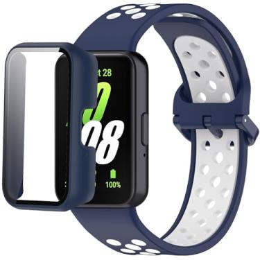 Imagem de Pulseiras de silicone compatíveis com Samsung Galaxy Fit 3 SM-R390, com capa de PC, impermeável, para relógio esportivo, tiras macias e respiráveis para homens e mulheres