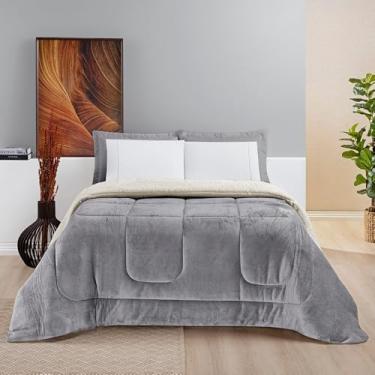 Imagem de Cobertor edredom grosso macio lã de ovelha sherpa coberdrom SOLTEIRO QUEEN e KING (Cinza, Queen)