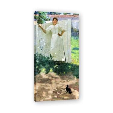 Imagem de Secagem de roupas no jardim John Lavery retrato realista e cena de guerra impressão em tela – Arte irlandesa clássica para decoração de casa 20 x 40 cm emoldurada