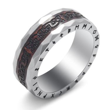 Imagem de SOBHART Anéis Viking de aço inoxidável viking nórdicos runas lobo corvo árvore da vida anel joia para homens mulheres tamanho 7/8/9/10/11/12/13, Sem pedra preciosa