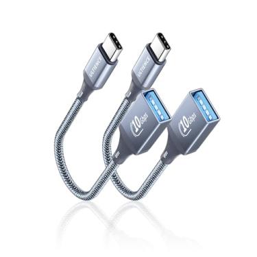 Imagem de ULTIENCE Adaptador USB C para USB Pacote com 2: Cabo USB fêmea para USB C macho OTG - Transferência de dados SuperSpeed de 10 Gbps para MacBook Pro/iPad Air, iPhone 16 15 Pro Max (0,2 m, cinza)
