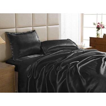 Imagem de Jogo Lençol Solteiro Cetim Seda Preto Com Vira 3 Peças - Confeccoes El