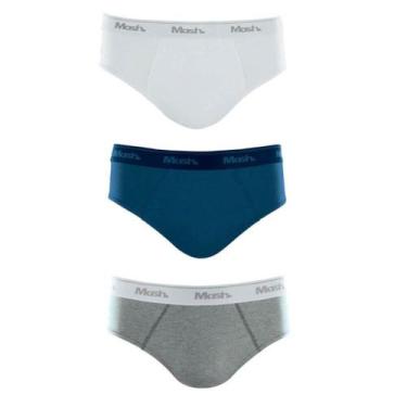 Imagem de Kit 3 Cuecas Slip 100% Algodão Mash - Branco/Azul/Cinza, P, Branco, Az