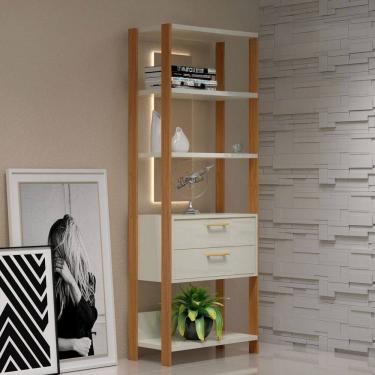 Imagem de Estante para Livros 2 Gavetas 100% Mdf E91 Off White/Freijó/Gold - Pradel