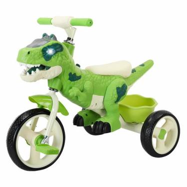 Imagem de Triciclo Passeio Verde Dino Com Pedal Antiderrapante Cestinha Traseira