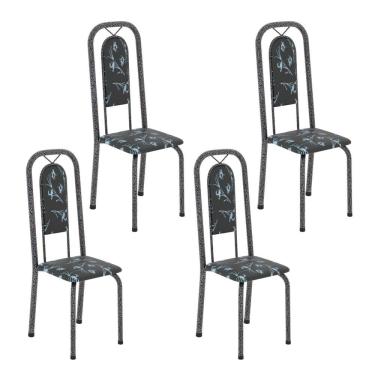 Imagem de Cadeiras para Sala de Jantar 4 Unidades Lara Preto Floral/ Mart Prata