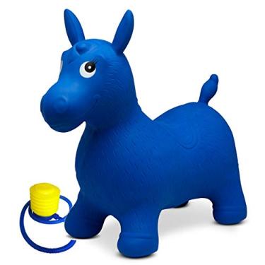 Imagem de Bintiva — Hopper infantil de cavalo, com bomba de pé grátis, animal de saltar para exercícios, cavalinho saltitante para crianças, funil espacial divertido para fortalecimento do núcleo (cavalo azul, regular)