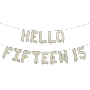 Imagem de Decorações de aniversário de 15 anos para meninas 15º aniversário Hello Fifteen Birthday Party Supplies Número 15 Balões Kit de festa de aniversário de 15 anos para sua menina (HELLO FIFTEEN 15 Cream)