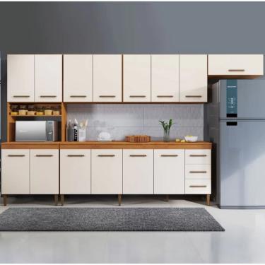 Imagem de Cozinha Completa Atenas 14 Portas 3 Gavetas Kaiki Móveis - Nature/Off
