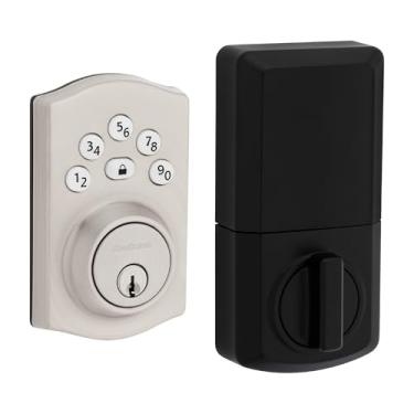 Imagem de Kwikset Powerbolt 240 5 botões teclado de níquel acetinado tradicional fechadura eletrônica, com entrada conveniente sem chave, códigos de usuário personalizáveis e bloqueio automático