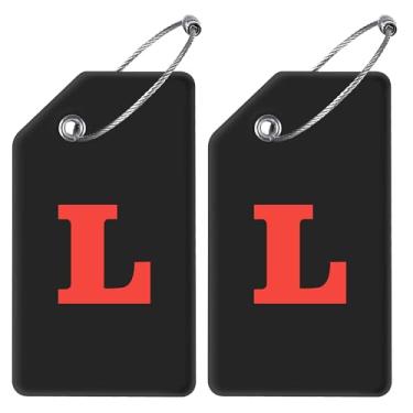 Imagem de Gostwo Pacote com 2 etiquetas de bagagem de silicone para malas, 26 etiquetas de bagagem com letras iniciais bolsa escolar mala instrumento etiqueta com laço de aço inoxidável (preto e branco) (letra