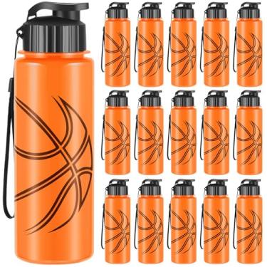 Imagem de Olgaa 16 peças de garrafa de água de basquete a granel 590 ml garrafas de água reutilizáveis acessórios esportivos para lembrancinhas de festa, jogadores amantes, presentes de equipe