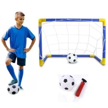 Imagem de Trave De Futebol Infantil GRANDE 60CM GOLZINHO TRAVINHA + Bola + REDE + BOMBINHA Mini Gol Brinquedo DESMONTÁVEL COM BOMBA MENINO CRIANÇA FURINGUINHO QUALIDADE PREMIUM 60 CM