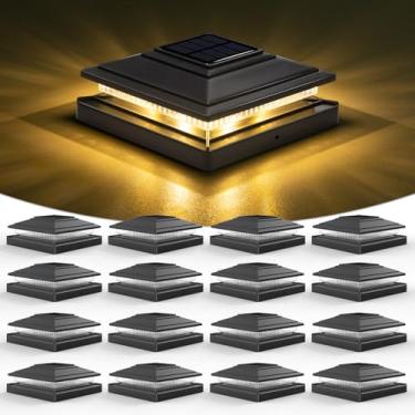 Imagem de VOLISUN Cerca solar - Luzes de poste, luz solar à prova d'água ao ar livre, pacote com 16, luz de tampa de deck preta para poste de madeira/vinil 10 x 15 x 15 x 15