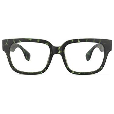 Imagem de Zeelool — Armação de óculos retangular clássica para mulheres e homens com lentes transparentes sem prescrição médica Colin FP0511, Green-floral, Large