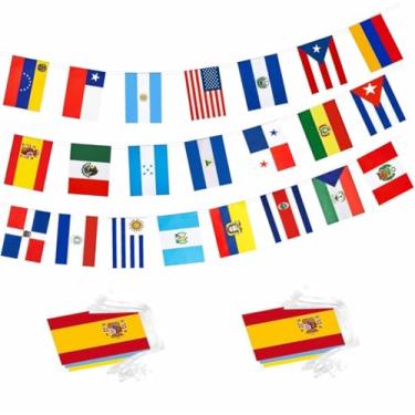 Imagem de Pacote com 2 22 bandeiras de países de língua espanhola para decorações de sala de aula, dercoações de eventos culturais hispânicos herança, 1,8 m e 44 bandeiras