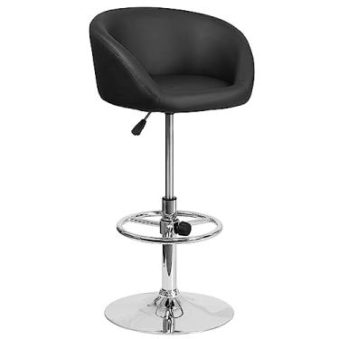 Imagem de Flash Furniture Banqueta de bar contemporânea com altura ajustável em vinil preto com parte traseira e base cromada