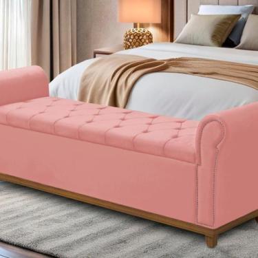 Imagem de Baú Recamier Cama Box Grécia Quarto Estofado Solteiro - D'Julia, Rosa