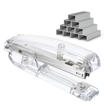 Imagem de Grampeador de mesa de escritório com 1000 grampos 24/6, forma de acrílico transparente, durável, para escritório, casa, escola, cor prata
