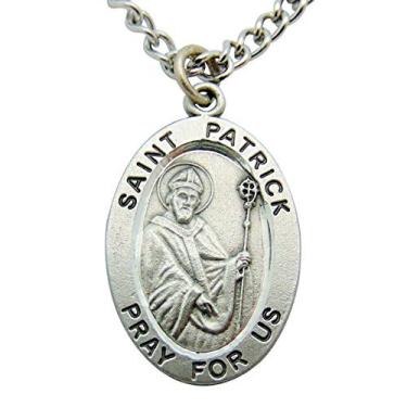 Imagem de Westmon Works Conjunto Deluxe Medalha de São Patrício em estanho de 2,5 cm com corrente de aço inoxidável e caixa de presente