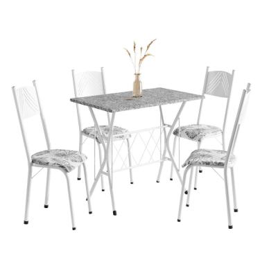 Imagem de Conjunto De Mesa Sala De Jantar Bruna 1m Com 4 Cadeiras Granito Tubular Artefamol Branco Flor