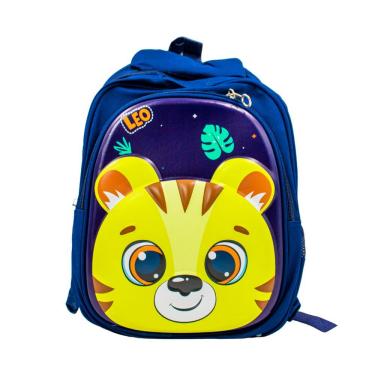 Imagem de Mochila Escolar Infantil Bichinhos Bolsa De Costas Creche Alto Relevo Modelo Tigre Azul Marinho