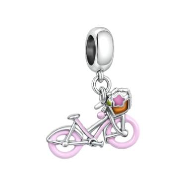 Imagem de BlingNuts Miçangas de aniversário rosa para filha com pingente de bicicleta compatível com pingentes Pandora Pulseiras Presentes