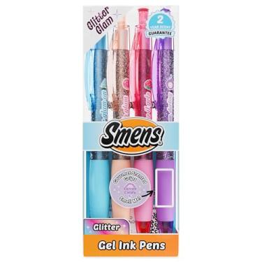 Imagem de Glitter Glam Smens – Canetas coloridas de tinta gel glitter com aderência perfumada gourmet patenteada, ponta média, 4 unidades – canetas divertidas, fofas, legais e fedorentas para crianças