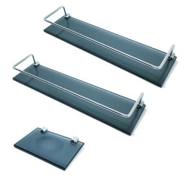 Imagem de 2 Porta Shampoo + 1 Saboneteira Vidro Fumê - Mons Shop