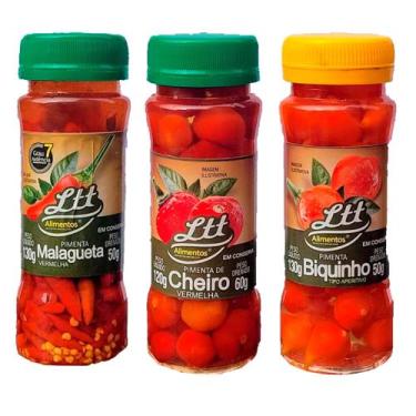 Imagem de Kit 3 Pimentas Tempero No Pote Biquinho Malagueta Vermelha Cheiro Ltt 