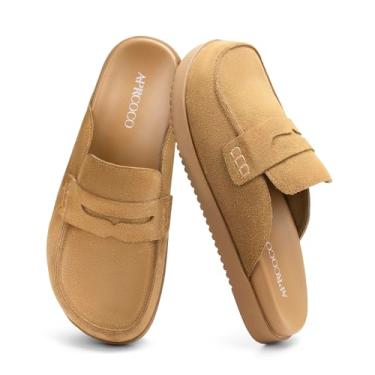 Imagem de AprCoco Tamancos femininos de camurça, plataforma antiderrapante e tamancos para mulheres, chinelos confortáveis com suporte de arco, Castanho, 7 Wide